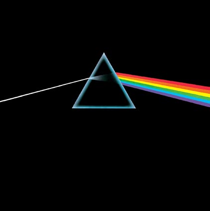 Cover of Dark Side of the Moon featuring an prism spectrum. 
