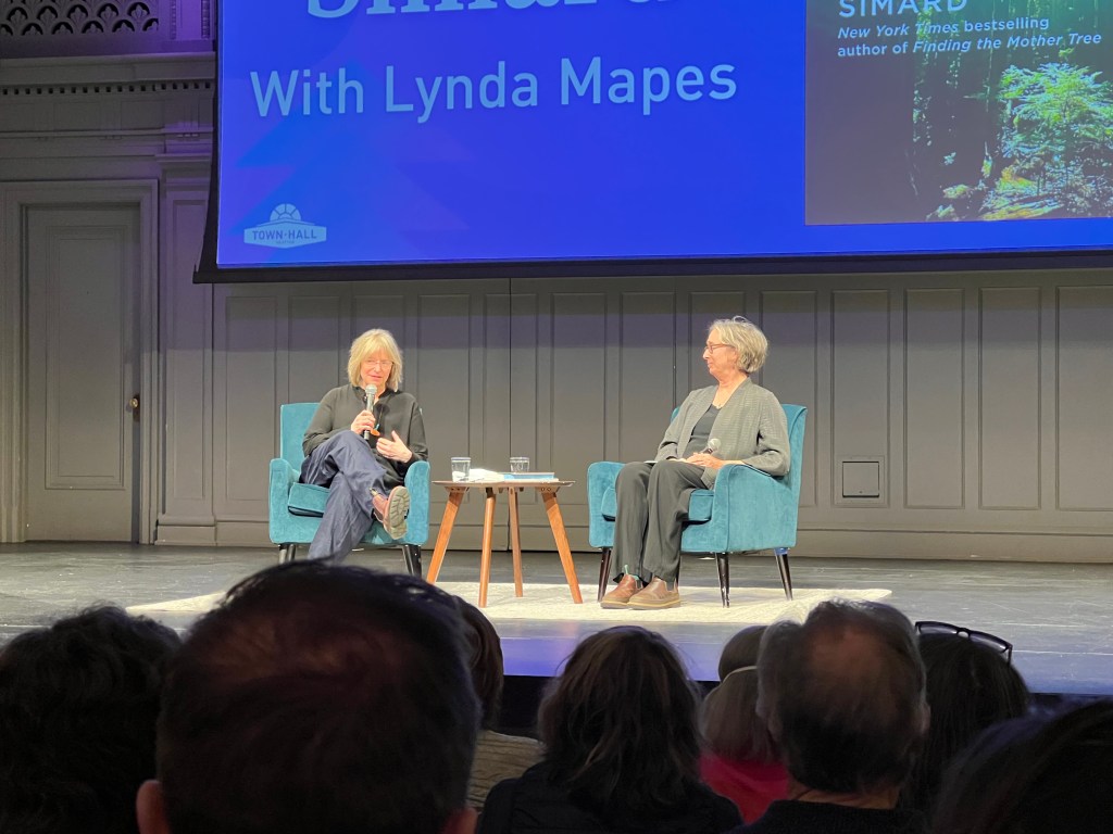 Suzanne Simard (left) and Lynda Mapes (right) on stage at Town Hall Seattle, March 29, 2026