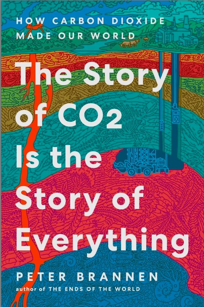 Cover of The Story of CO2 Is the Story of Everything showing stylized layers of the Earth's crust.